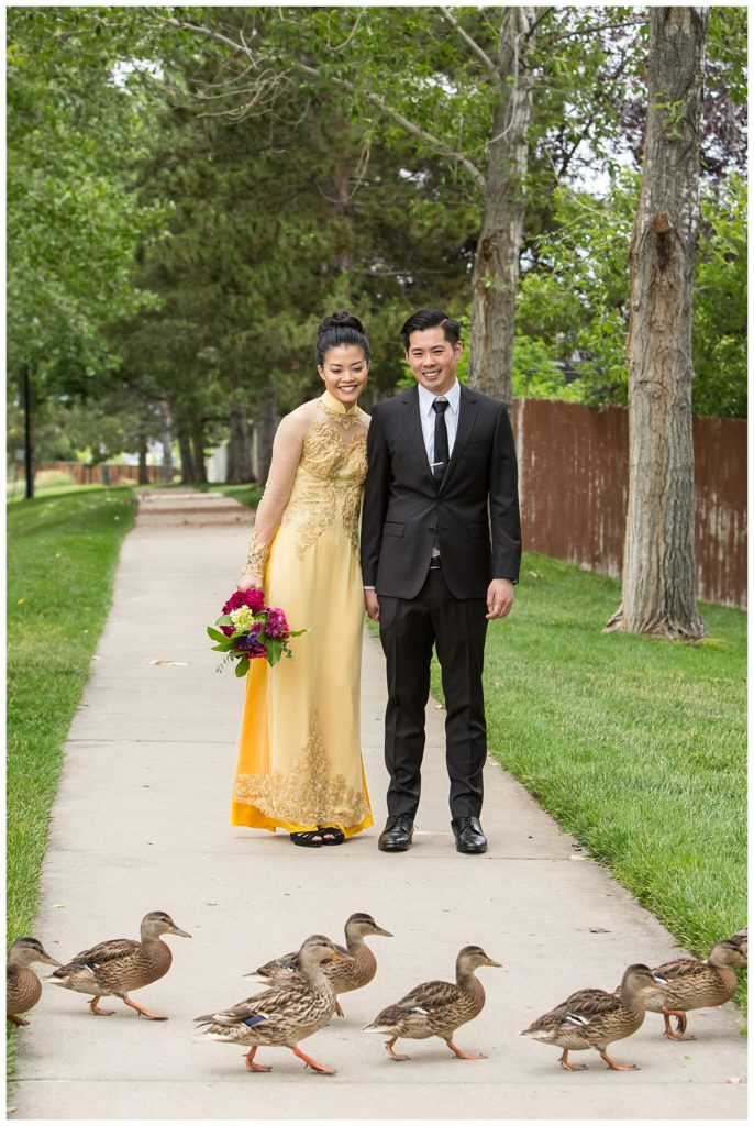 Couple portraits Colorado with ducks