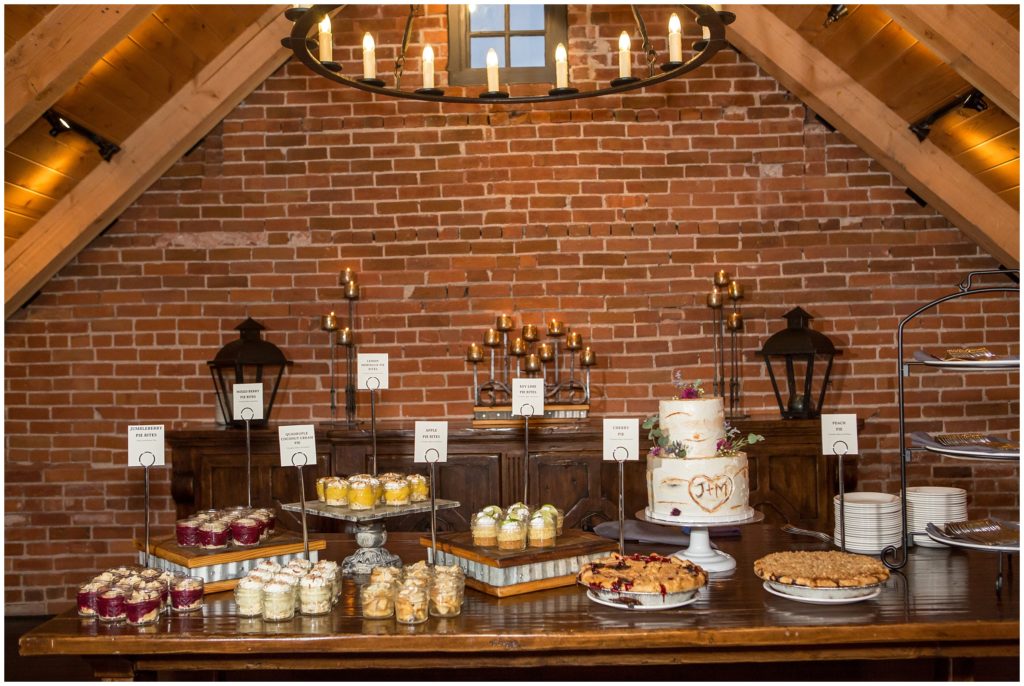 Dessert table at this rustic wedding with Jana and Mike