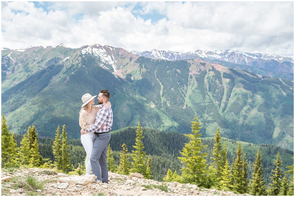 Aaron & Teassa's engagement photography session after he proposed on the top of Aspen Mountain near the Sundeck