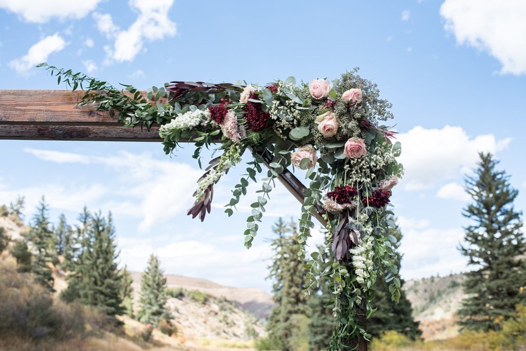Floral details during this Colorado mountain wedding ceremony