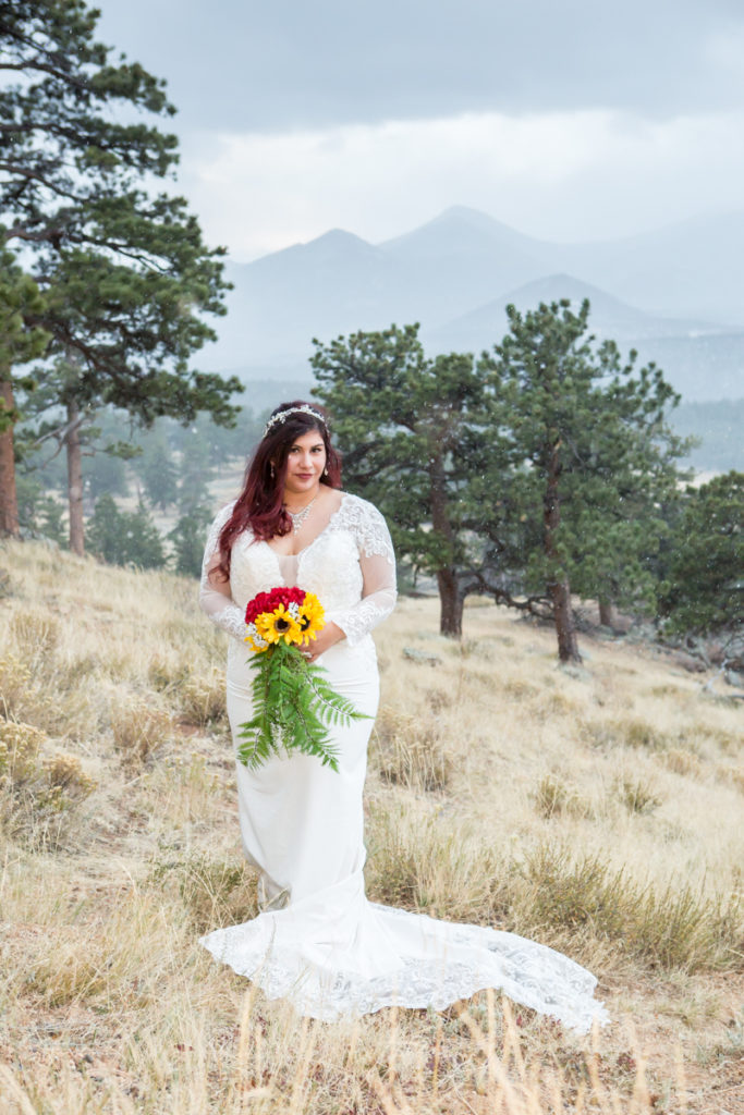 Rocky Mountain National Park wedding - bride portrait 3m Curve