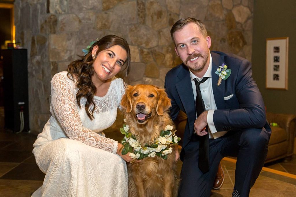 Breckenridge couple with dog at wedding