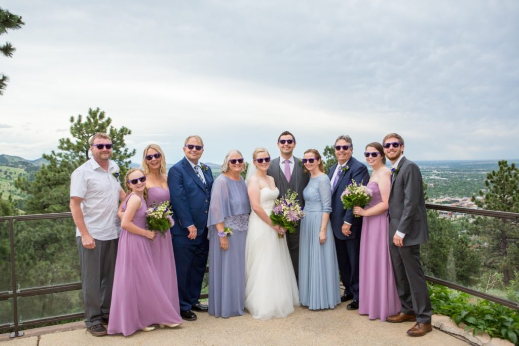 The whole elopement group with their sunglasses