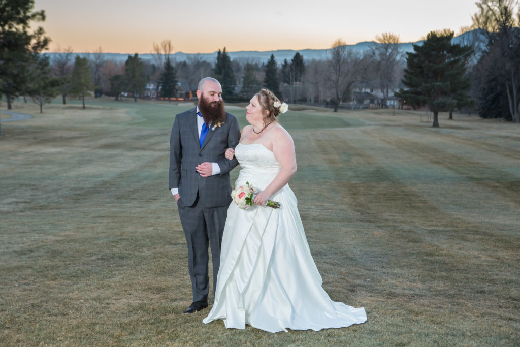 Couple portrait on the golf course during Boulder Country Club wedding