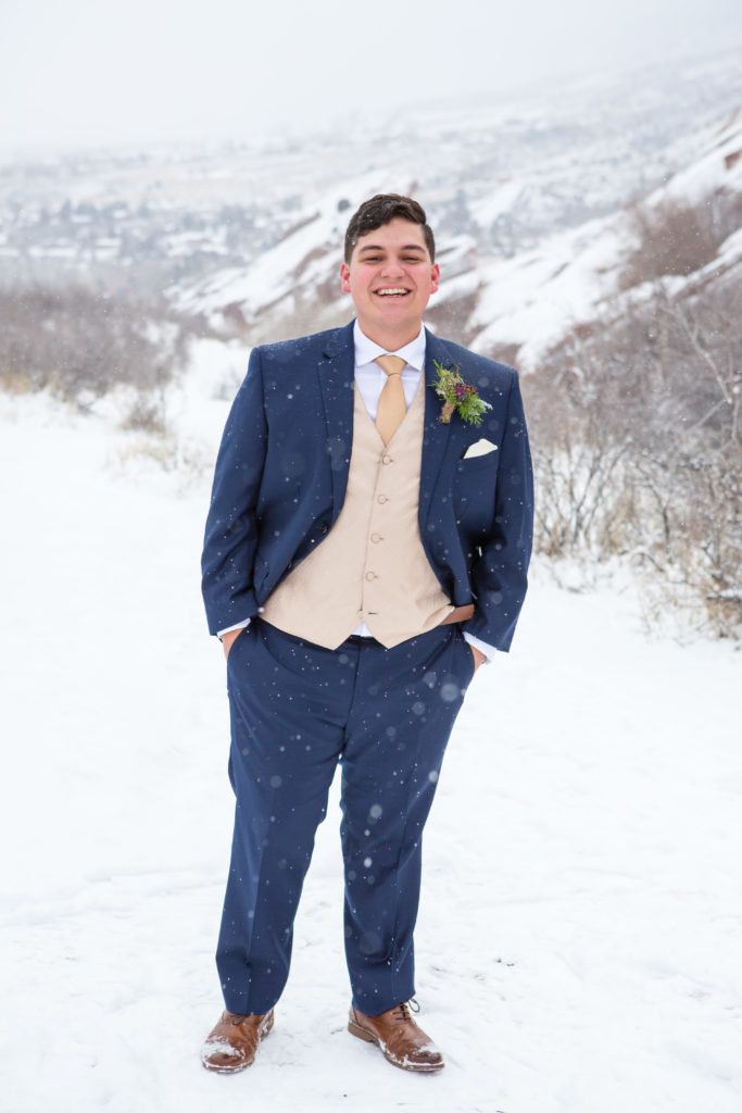 groom portrait in the snow - - Nichole Emerson Photography