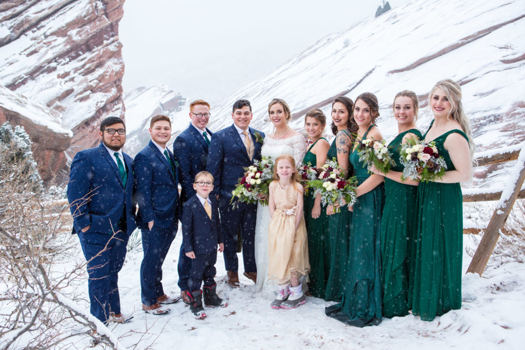 wedding party portrait in the snow - - Nichole Emerson Photography