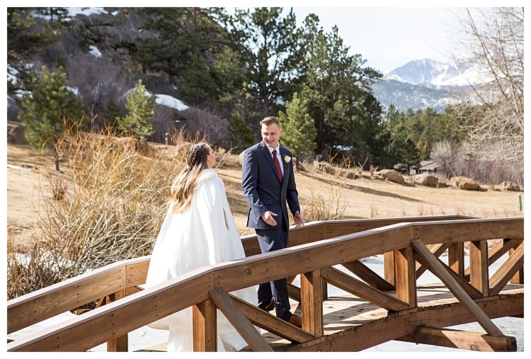 First look mountain wedding Estes Park