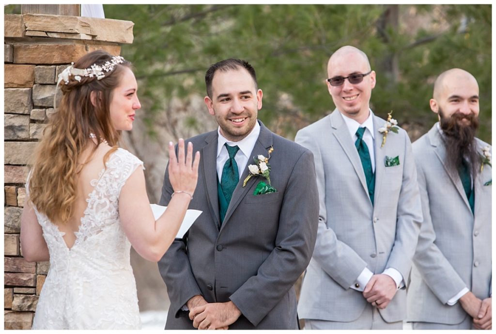 Matt and Hannah during their outdoor wedding ceremony in Boulder CO