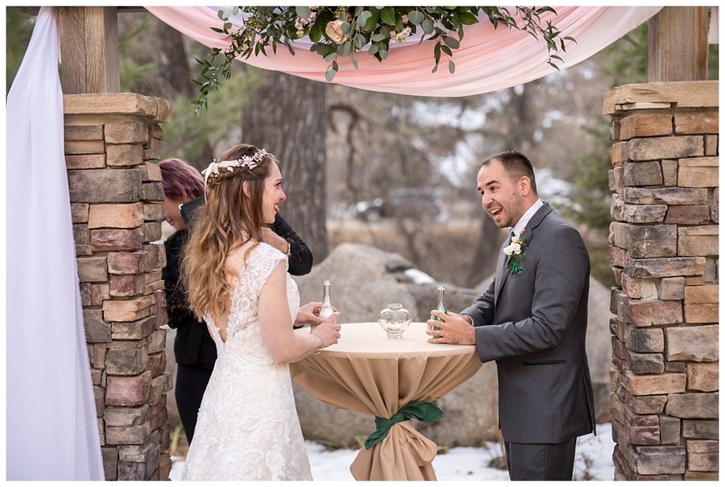 Outdoor wedding ceremony Boulder CO along Boulder Creek