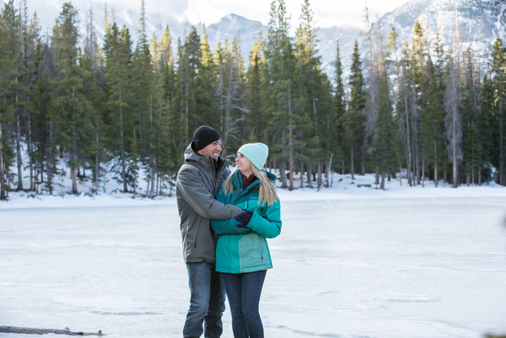 engagement photos at Nymph Lake Rocky Mountain National Park Colorado