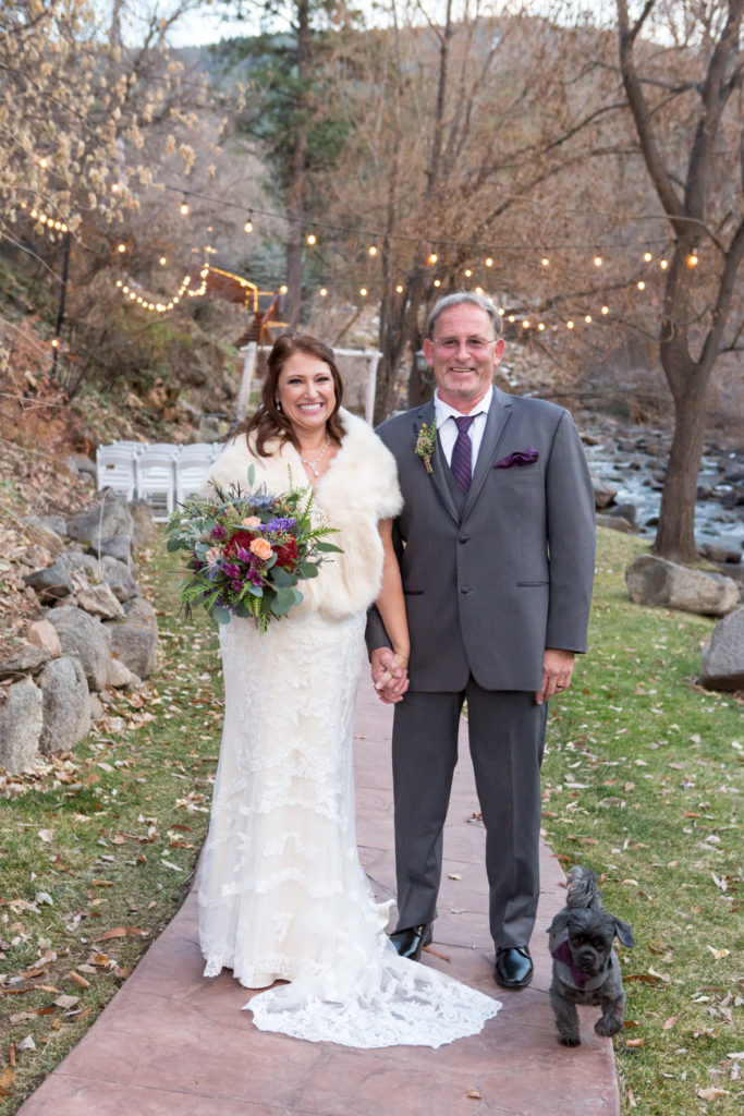 Boulder weddings at Wedgewood Boulder Creek with their dog