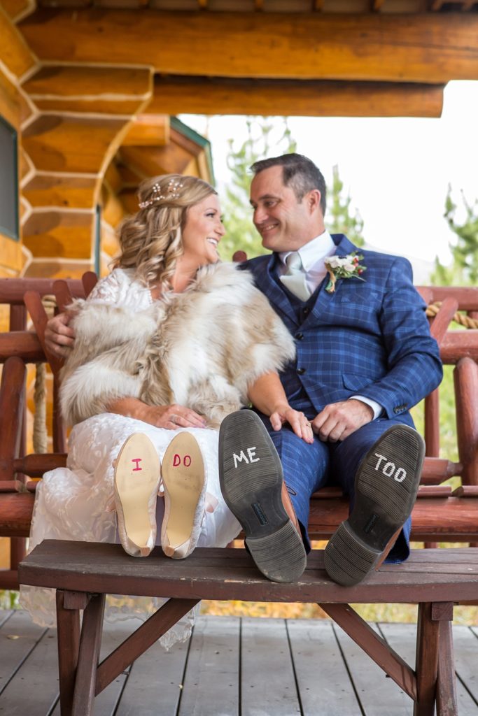 wedding with writing on bottom of shoes