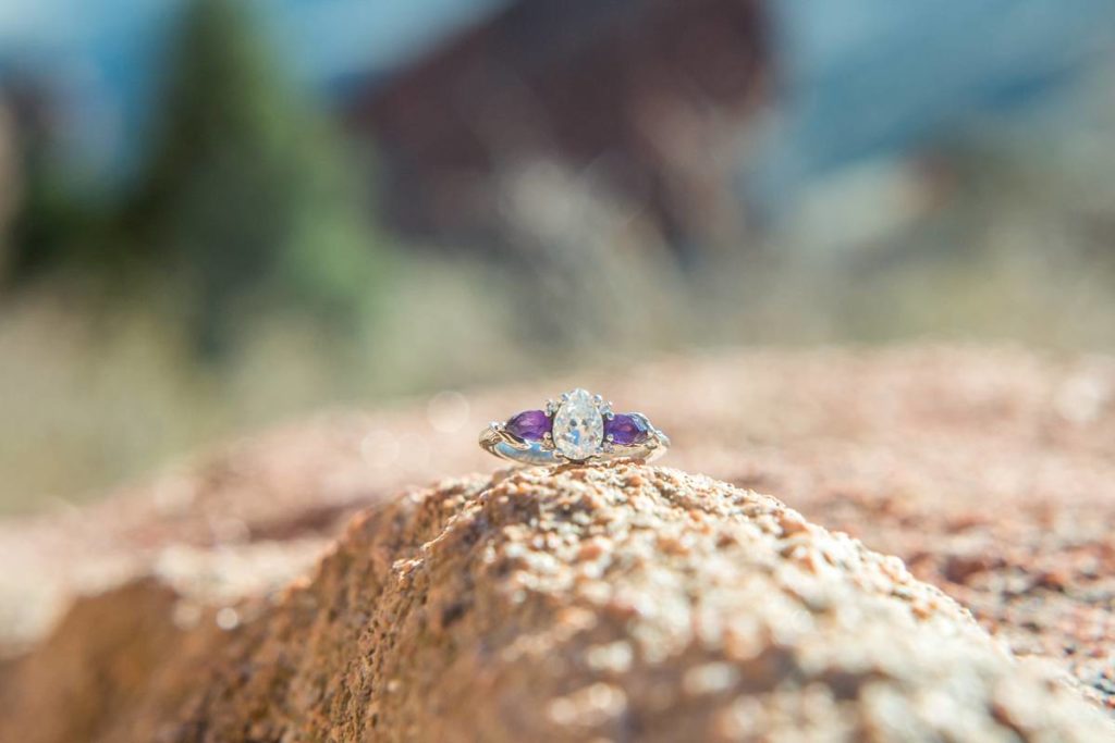 engagement ring detail with purple stone