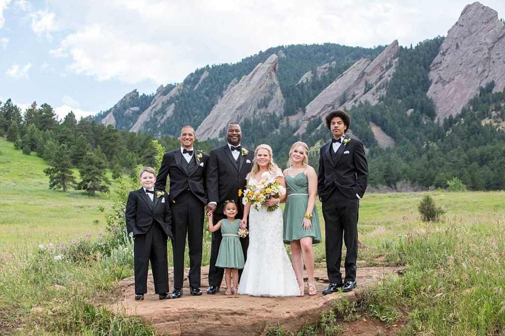 Wedding party portrait at Chautauqua Park in Boulder