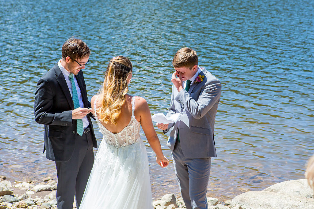 Chase gets a little emotional during their elopement vow ceremony.
