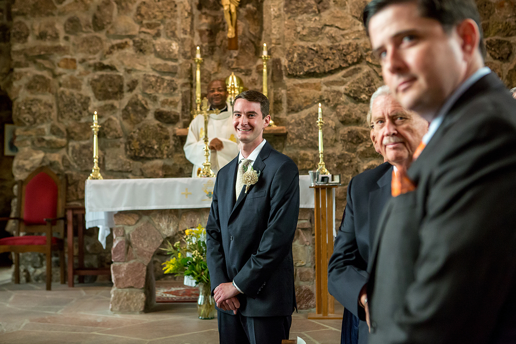 Chip sees Erin for the first time during their wedding ceremony in Colorado