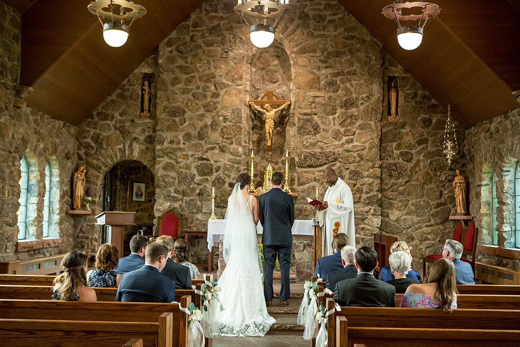 Wedding Ceremony in Chapel on the Rock near Estes Park