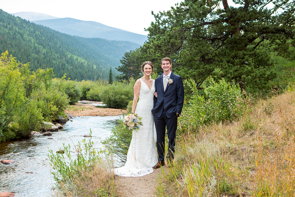Wedding portrait in Rocky Mountain National Park near the Wild Basin Entrance