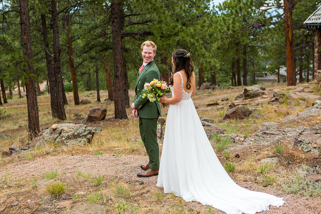 Jacob sees his bride for the first time in a pine forest at Boettcher Mansion.