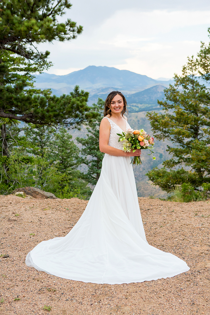 Bride portrait with mountain view at Lookout Mountain in Golden, Colorado.