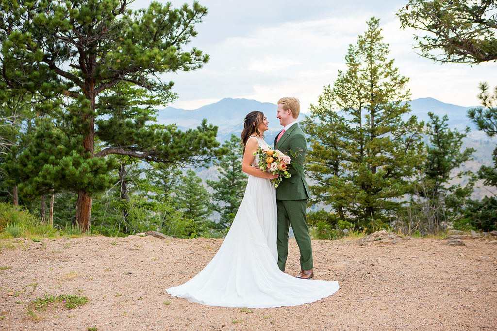 Bride and groom at Lookout Mountain, a scenic lookout in Golden.