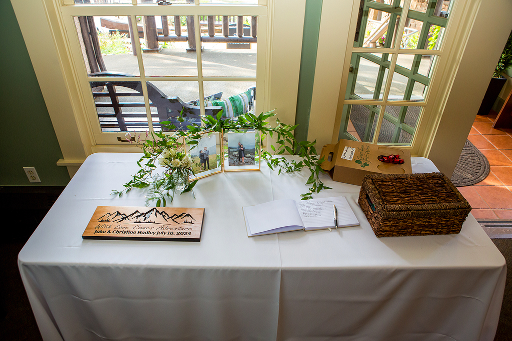Detail shot of Guest sign in table during Jacob and Christine's Boettcher Mansion wedding.