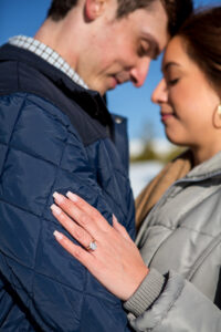 A close up of Stephanie's new engagement ring after Scott proposed to her in Frisco, Colorado.