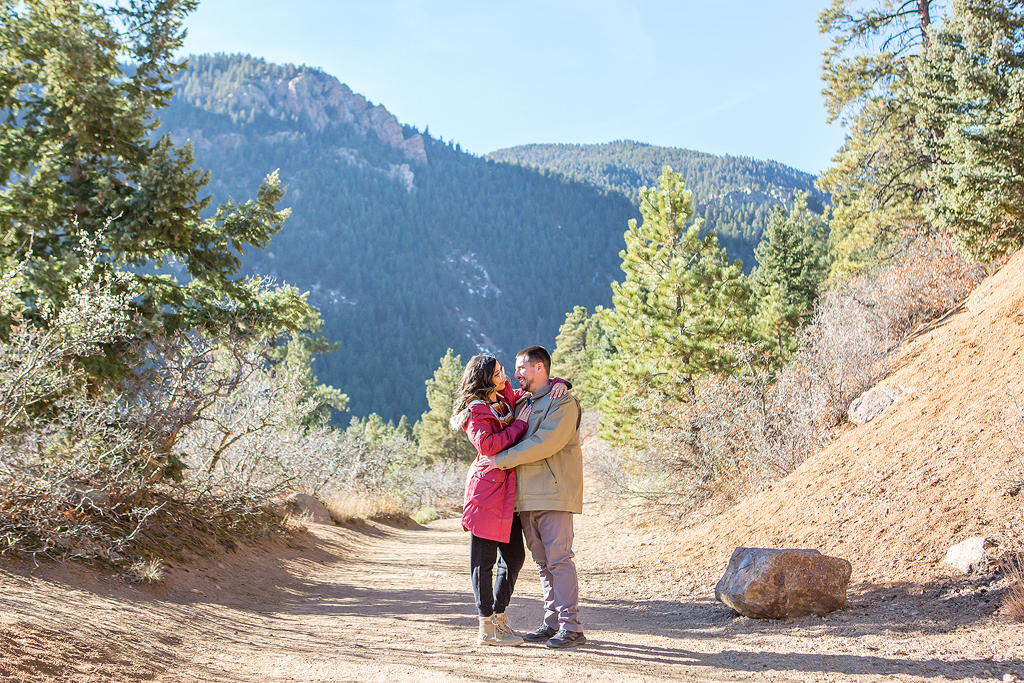 Carlos and Juliana on Gold Camp Rd in Cheyenne Canyon during their engagement.