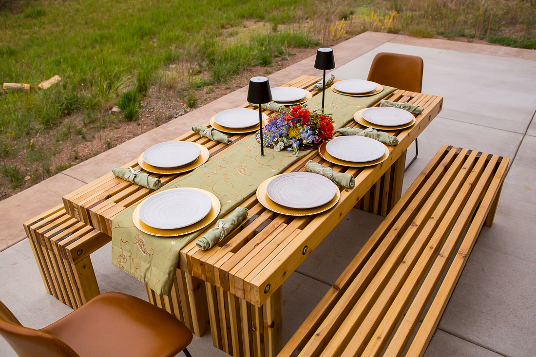 Outdoor table setup for dinner for a Colorado elopement.